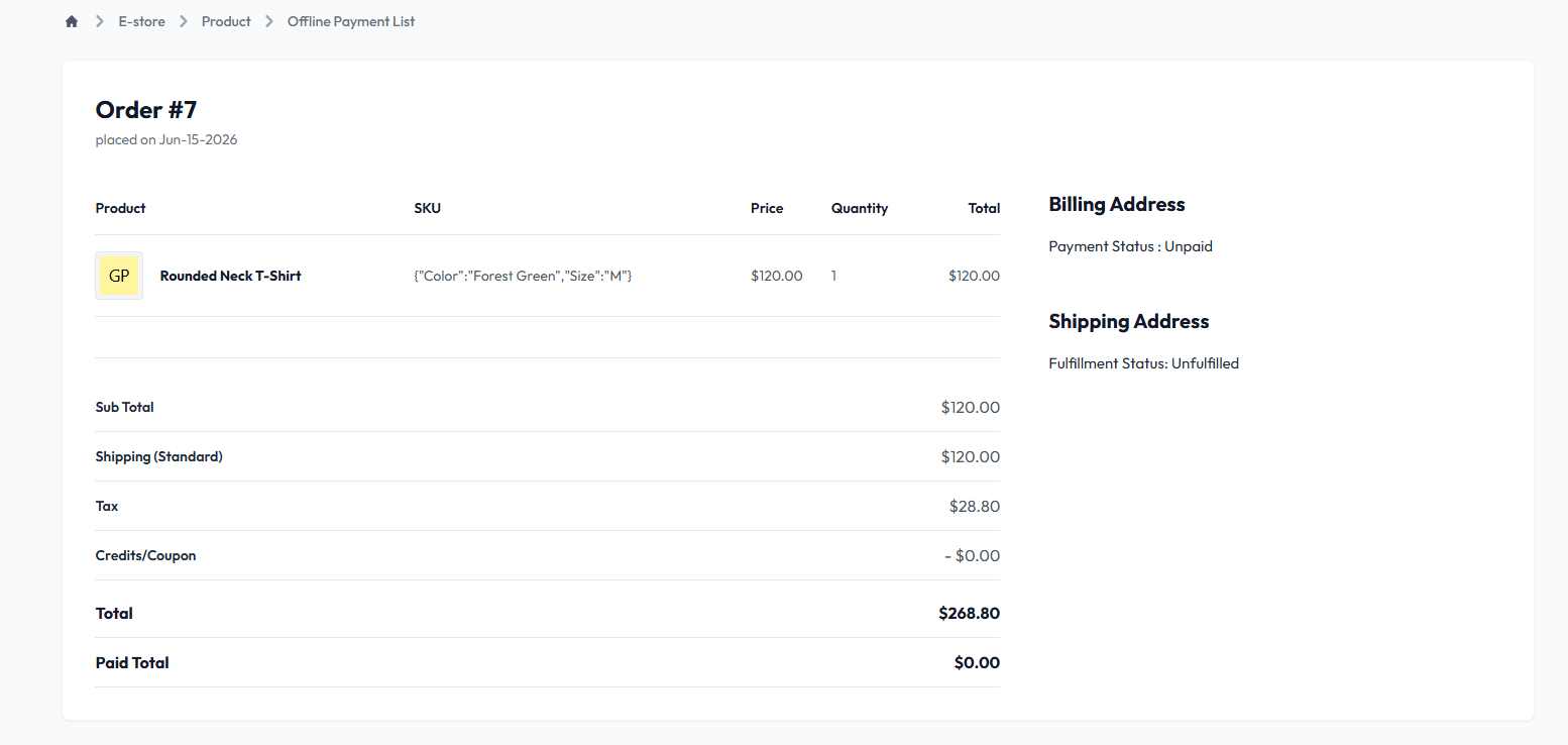Offline Payment Details